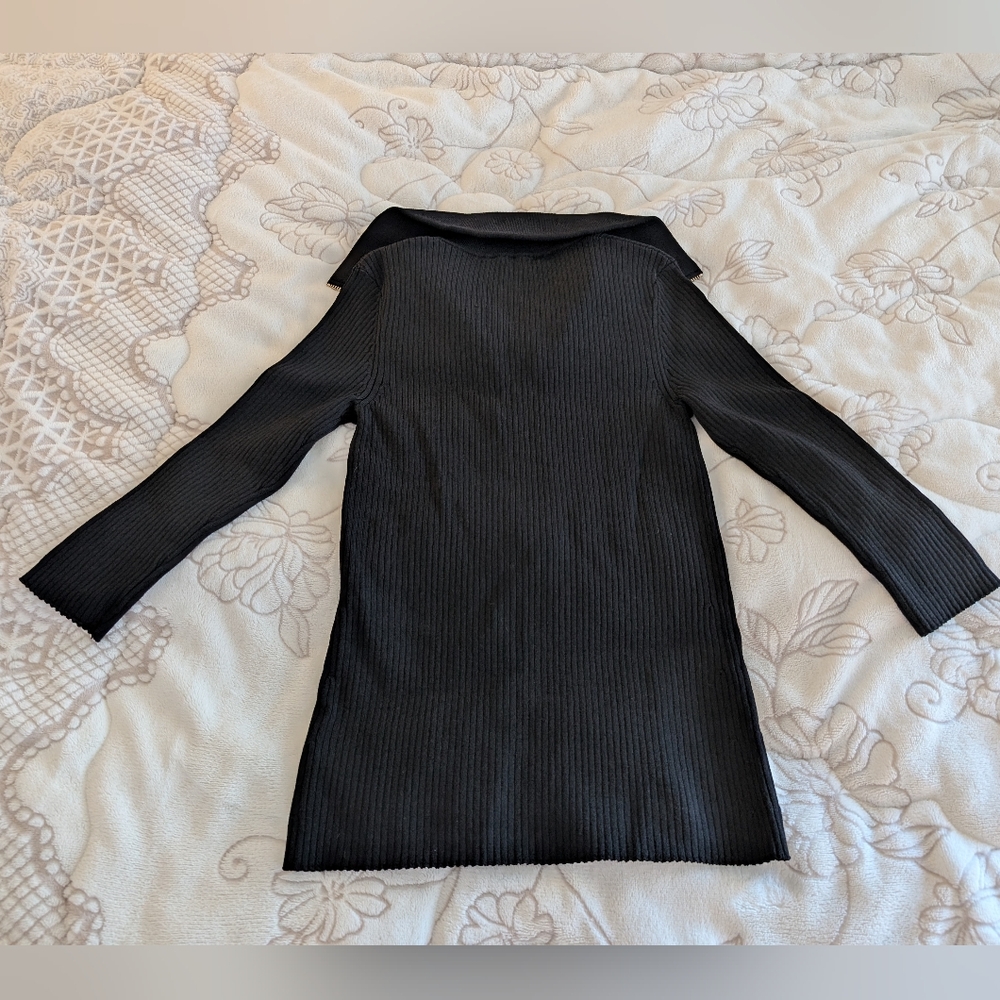 [Maje] Moseta Black Ribbed Knit Half Zip Gold Hardware 3/4 Sleeve Sz 36 Small - Picture 7 of 7